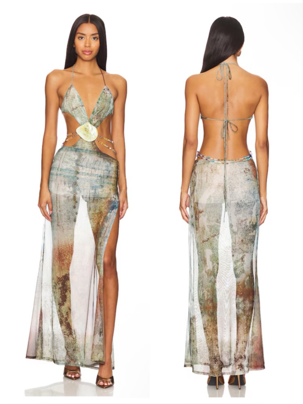 Jaded London Vida Backless Maxi Dress With Shell Trim in Multi Size XS